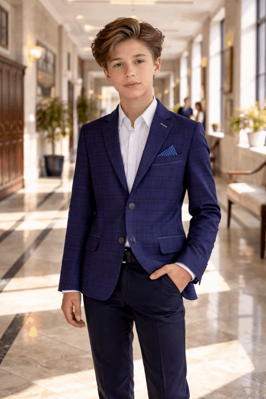 Пиджак для мальчика Тилли Стилли синий в клетку